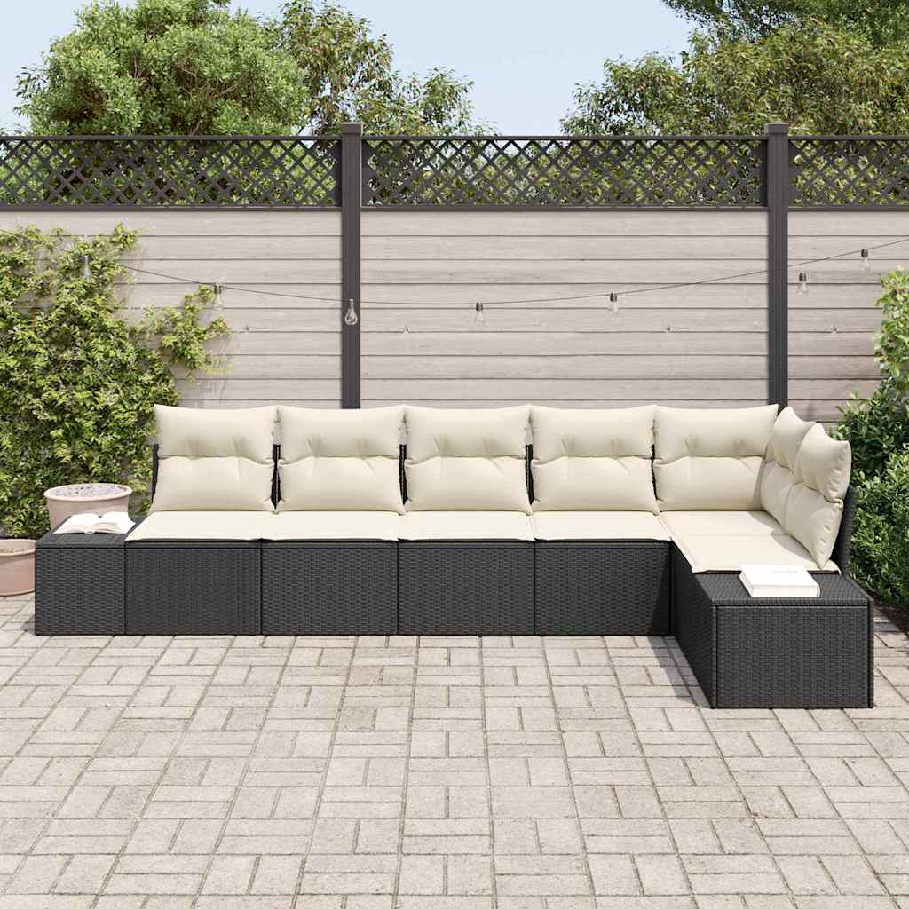 Garten-Sofa-Set mit Kissen mit Speicher 6 pcs Schwarz und Creme